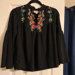 Loft, floral top with bell long sleeve